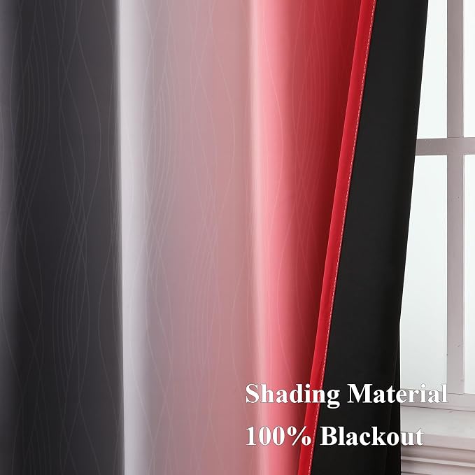 Red and Black Ombre Blackout Curtains 102 Inches Long 2 Panels Set, Thermal - Image 5