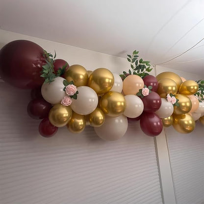 Jobkoo Burgundy Gold Balloons 60 PCS Dark Red Wine White Sand Beige Latex - Image 3