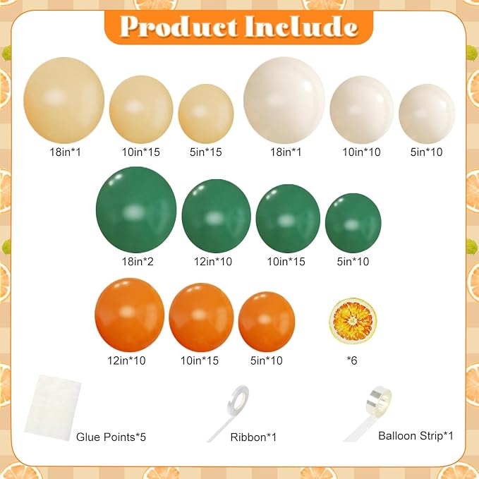 Orange Green Balloon Arch Kit for Little Cuties Baby Shower | 124Pcs Pastel - Image 5