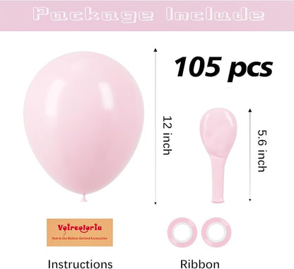 Voircoloria 105pcs Light Pink Pastel Pink Party Latex Balloons, 12inch | - Image 2