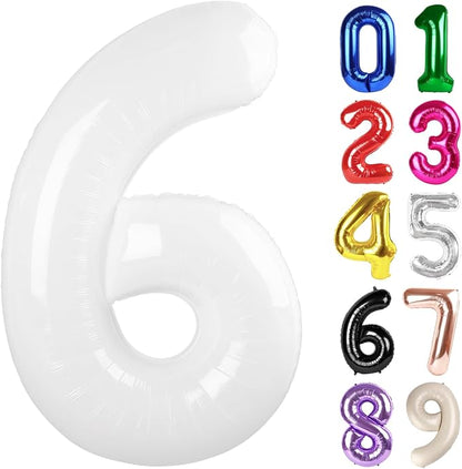 6 Balloon - White Birthday Number Balloons, 40 Inch Decorations Men Women | by ALPHADELTAPI