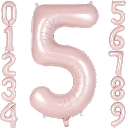 Light Pink Number 5 Balloon, 40 Inch Giant Mylar Number Balloons, Large Foil by AIQINHU
