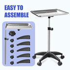 Rolling Salon Tray, Adjustable Salon Tray on Wheels, Premium Aluminum Tattoo Tray Cart for Spa Clinic, Silver