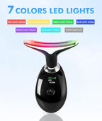 Red-Light-Therapy-for-Face-and-Neck, 7 Color Face Massager Tool for Wrinkles, Double Chin, Vibrating Facial Massager with Thermals for Skin Care, Glossy Black