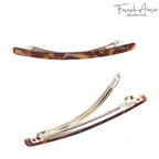 French Amie Long and Thin Caramel Large 4” Handmade Celluloid Automatic Sleek Hair Clip Barrette for Women and Girls (Caramel)