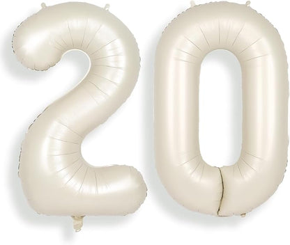 SUWEN 40 Inch Cream White Large 20 Number Balloons Big Foil Helium Number by SUWEN