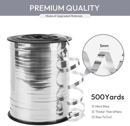 Silver Curling Ribbon, 1/5" Wide x 500 Yards Christmas Curling Ribbons - Image 2