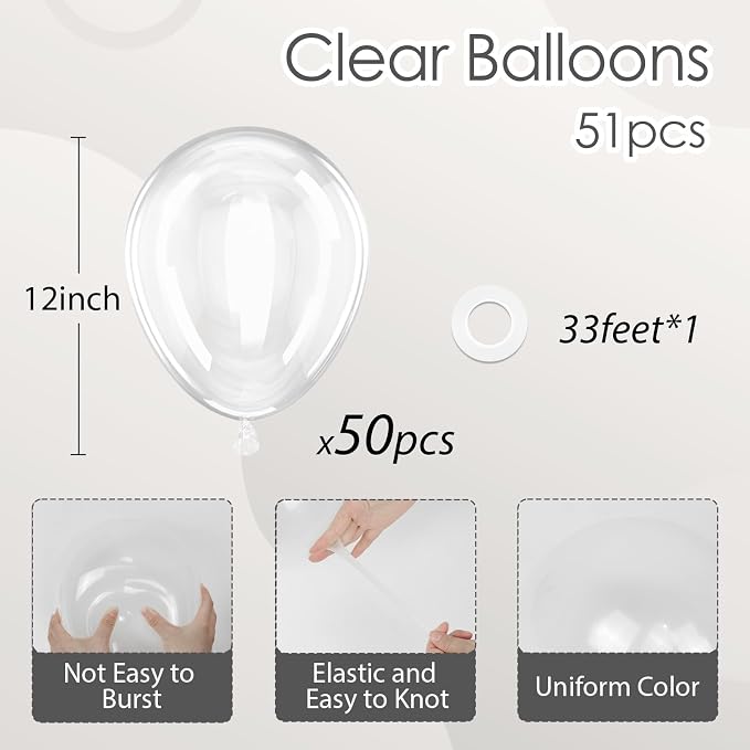 Clear Balloons 12 inch, Transparent Latex Balloons 50pcs Party Balloon - Image 2