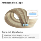 SUYYA Tape in Hair Extensions Human Hair Ash Blonde Highlighted Bleach Blonde 30 Inch 60g/pack 20pcs Straight Seamless Skin Weft Tape in Real Human Hair Extensions (30 inch #P18/613)