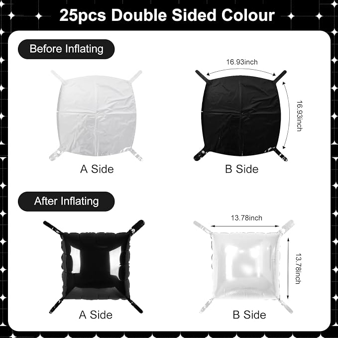 Black and White Square Foil Balloons 25 Pcs Metallic Black and White Balloons - Image 7