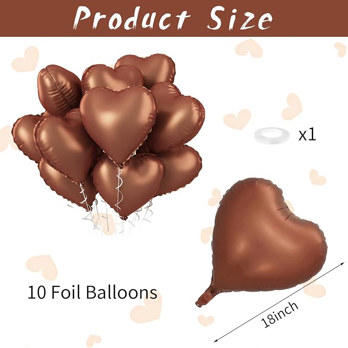 10PCS Brown Khaki Heart Shape Balloons - Image 2