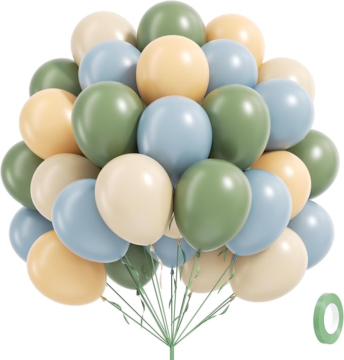 60pcs 12inch Sage Green Dusty Blue Balloons by Awenztech