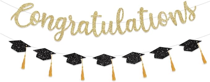 Congratulations Banner Graduation Decorations Class of 2026 Gold Glitter by FHGG