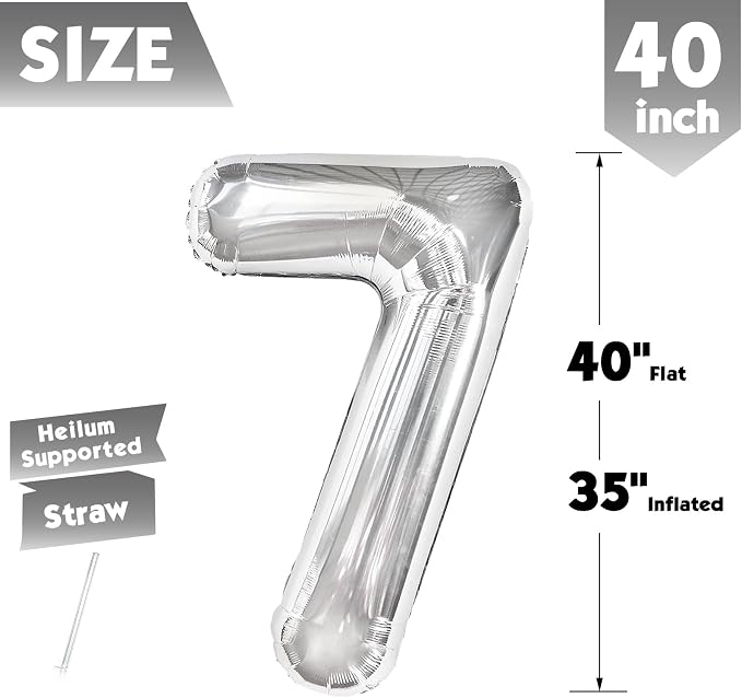 40 Inch Silver Number 7 Balloon Birthday Party Decorations - Image 5