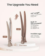 AIMIKE Extended Sectioning Hair Clips w/Built-in Silicone Band, 4.8" No-Crease Non-Slip Hair Styling Clips for Thick, Long Hair – Blow Drying,Hair Rollers, Rust-Free –6 Pack, Mocha Mousse