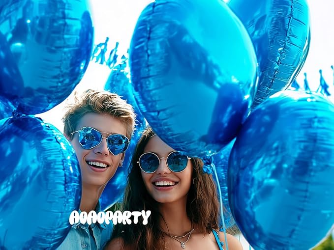 25Pcs Blue Round Shaped Foil Balloons 18 Inch Mylar Balloon | Helium - Image 2