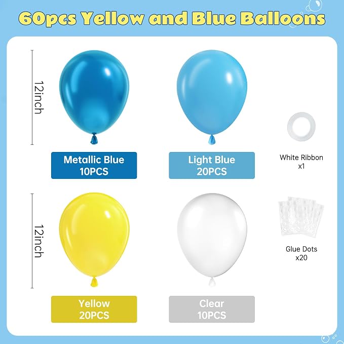60pcs Blue and Yellow Balloons - Image 2