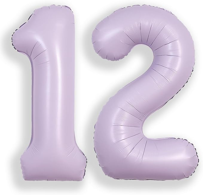 SUWEN 40 Inch Light Purple Lavender Big 12 Balloon Number Foil Helium 0-9 | by SUWEN