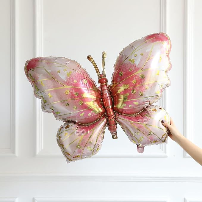 4 Pieces Pink Gold Butterfly Balloons - Image 4