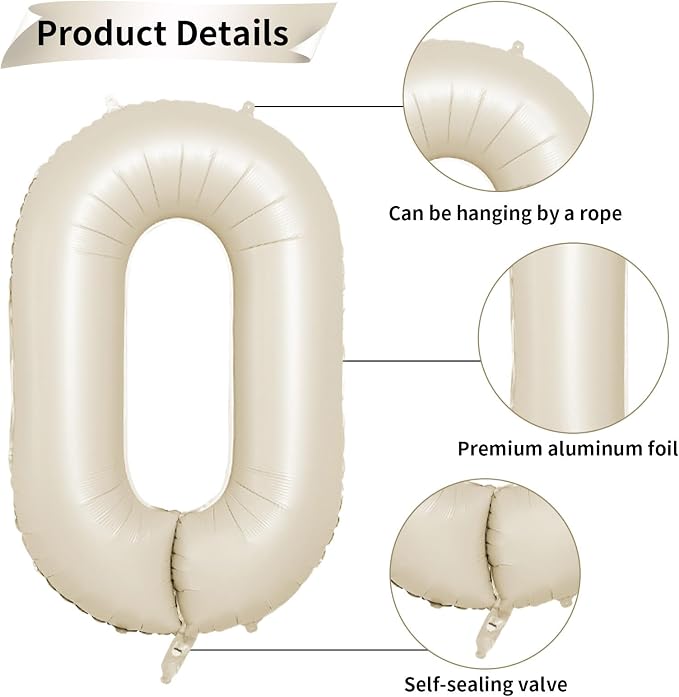 Biapian 40 Inch Cream Number 60 Balloon, 60th Birthday Balloons, Big Digital 60 - Image 3