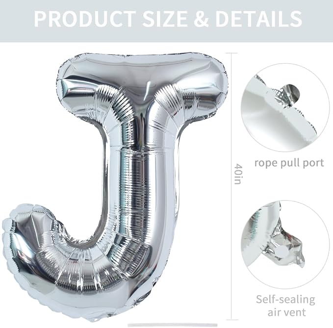 TONIFUL 40 Inch Large Silver Letter J Foil Balloons Alphabet Balloons | Giant - Image 2