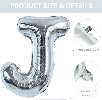 TONIFUL 40 Inch Large Silver Letter J Foil Balloons Alphabet Balloons | Giant - Image 2