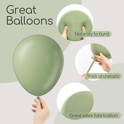 Awenztech 122pcs Pastel Sage Green Latex Balloons in 18 12 10 5 inches | Wedding - Image 3
