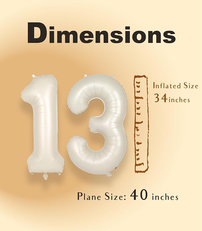 SUWEN 40 Inch Cream White Large 13 Number Balloons Big Foil Helium Number - Image 5