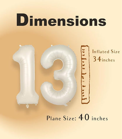 SUWEN 40 Inch Cream White Large 13 Number Balloons Big Foil Helium Number - Image 5