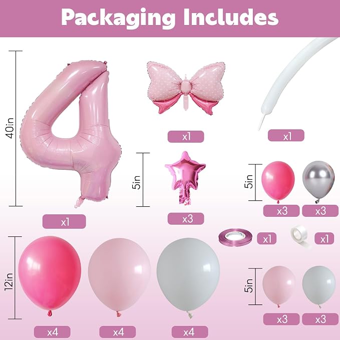 40 Inch Pink Number 4 Balloon for 4th Birthday Decoration Pastel Baby Pink - Image 2
