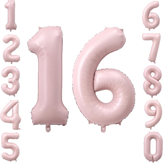 40" Light Pink Foil Number 16 Balloon by TNCDJKPA