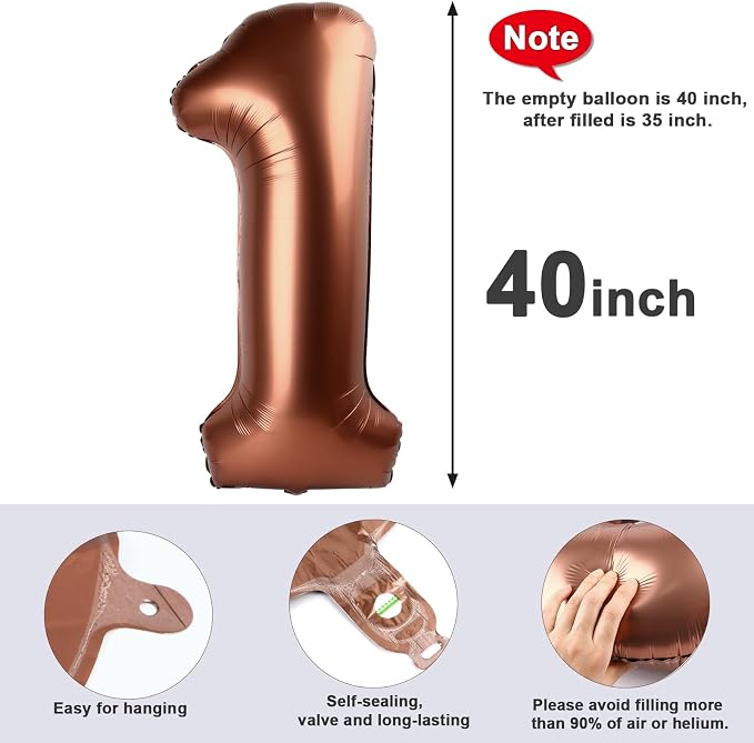 40 Inch Number 1 Balloon, Coffee Brown Birthday Decorations - Image 6