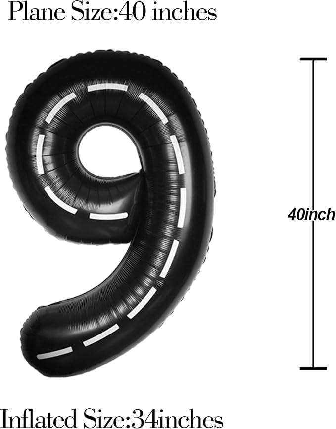 Race Car 40 Inch Black 9 Big Large Helium Balloon Number 0-9 | Track Giant - Image 5