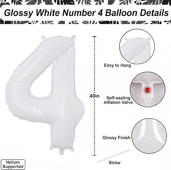 White Number 14 Balloon 40 Inch, Large Matte White 1 and 4 Foil Balloons Set - Image 4