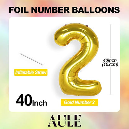 AULE 40 Inch Gold 2 Balloon Number Foil 0-9 Birthday Big Numbers | Birthday - Image 4