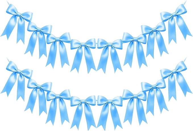 2 Strings of 16PCS Blue Bow Garlands Banner Decoration, Pre-Strung Satin Ribbon by Unknown