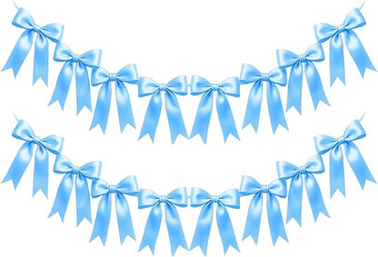2 Strings of 16PCS Blue Bow Garlands Banner Decoration, Pre-Strung Satin Ribbon by Unknown