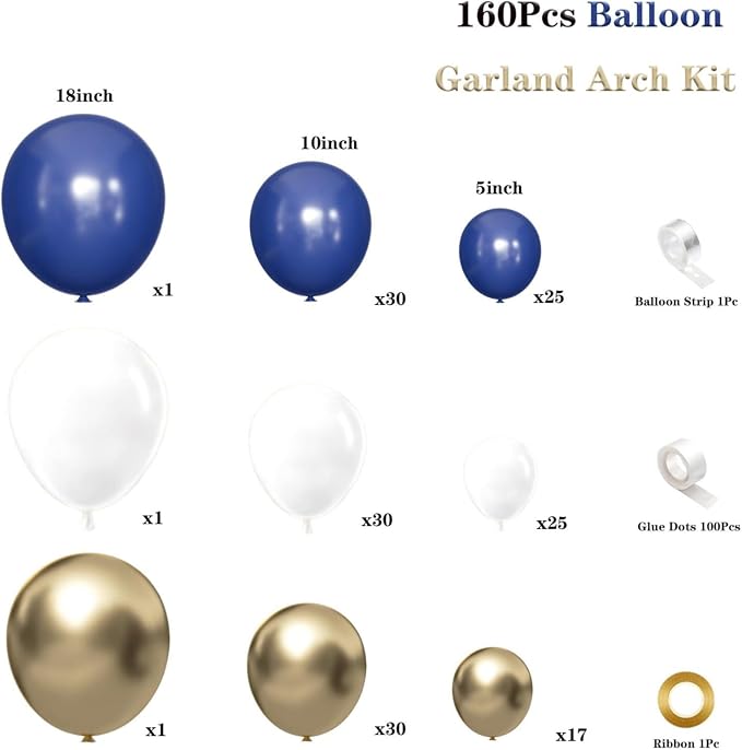 Royal Blue and Gold Balloon Garland Arch Kit - Image 2