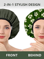 Years Calm Shower Caps For Women Reusable Waterproof，Pattern And Solid Color Dual-Layer Design For Dual-Layer Usable，Protects Hair In Shower, Spa, Cooking, Clean & Travel (Green, One Size)