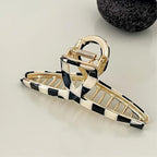 Big Butterfly Metal Hair Claw Clips for Women - Checkerboard Clamps with Strong Hold, 4.7" Large Hair Accessories for Long Thick Hair (Black&White)