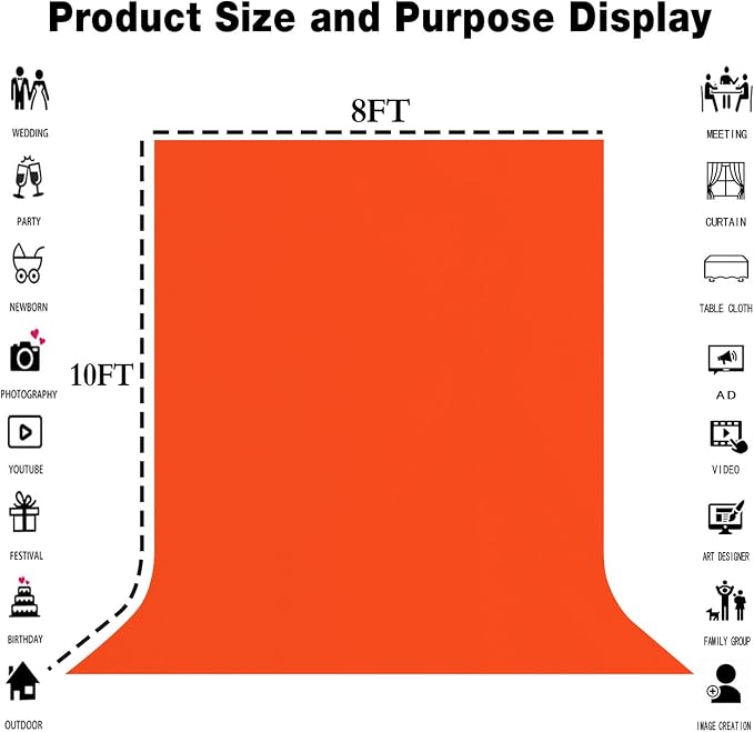 Orange Photography Backdrop for Photoshoot, Fabric 8x10ft | Polyester Studio - Image 3