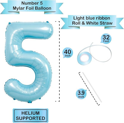 40 Inch light blue Number Balloons, Helium Mylar Foil Number Balloons - Image 3