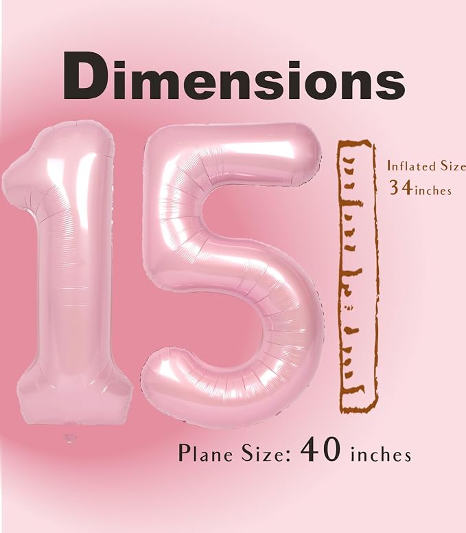 SUWEN 40 Inch Pink Large 15 Number Balloons Big Foil Helium Number Balloons 0-9 - Image 5