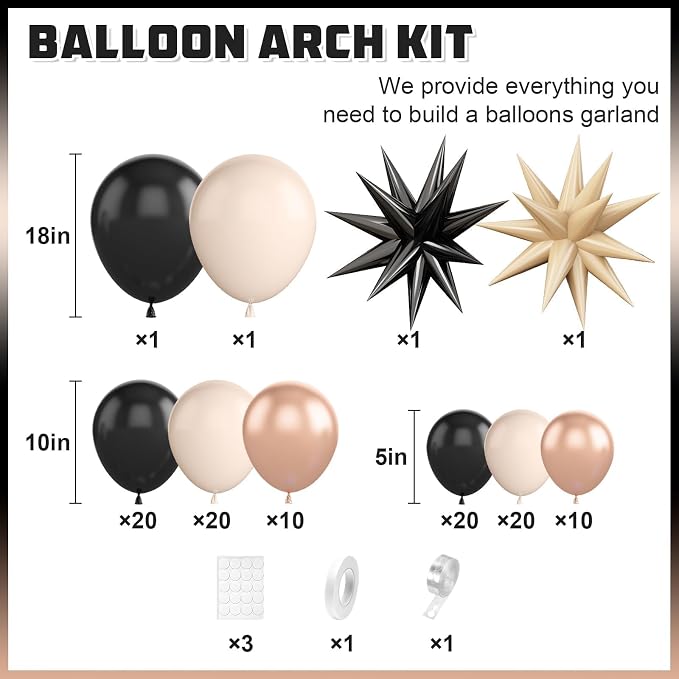 Sand White Black Gold Balloon Arch Kit, Balloon Garland - Image 2