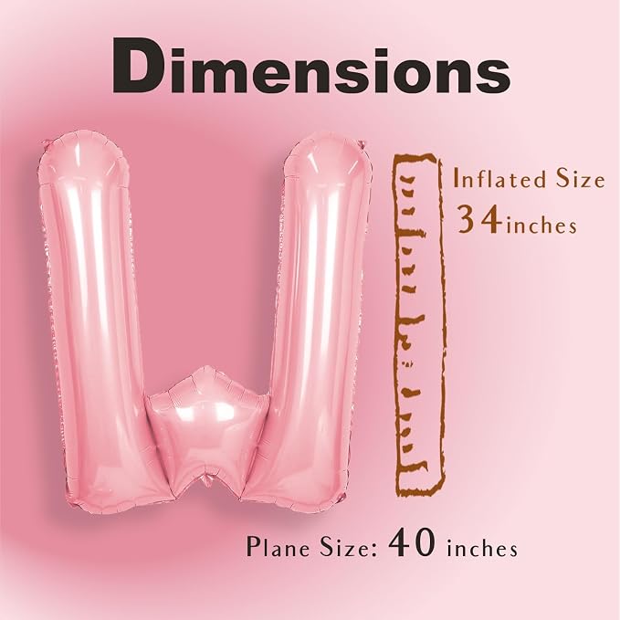 SUWEN 40 Inch Pink Large W Letter Balloons Big Foil Helium A-Z | Jumbo Mylar - Image 2