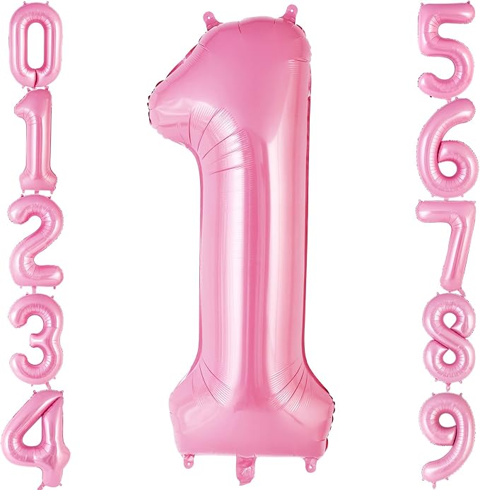Pink Number 1 Balloon 40 Inch, Big Large Foil Helium Number Balloons, Jumbo by AIQINHU
