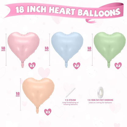 Pink Blue Green Heart Balloons, 18 Inch Baby Pink Blue Sage Green Foil Balloons - Image 2