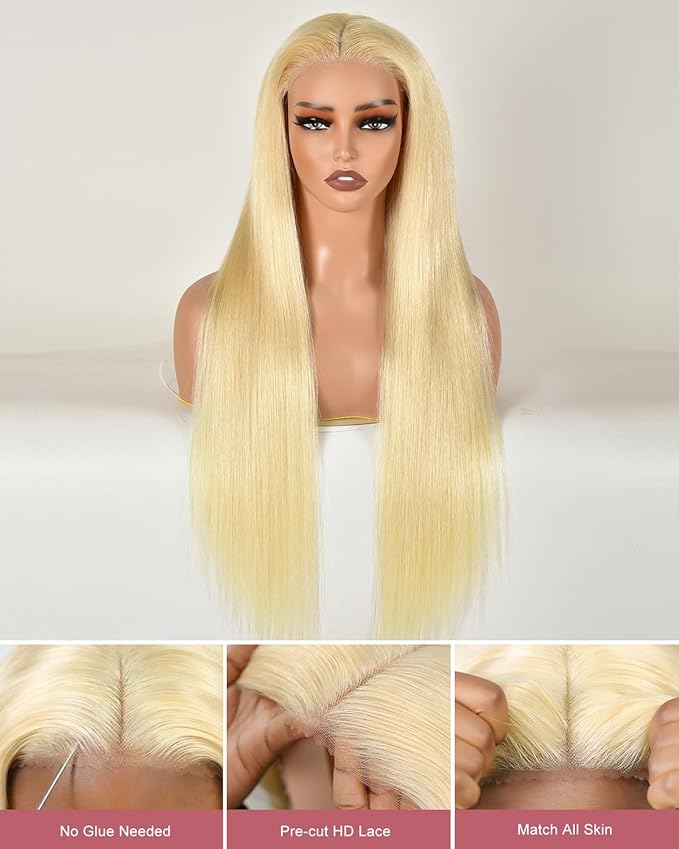 24 InchWear And Go Glueless 613 9x6 HD lace front wig Human Hair Pre Plucked Pre Cut For Beginners Human Hair 180% Density Straight Lace Front Wigs No Glue Pre Cut 3 Seconds To Wear Glueless Wig