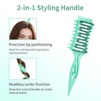 Curl Defining Brush, Curly Hair Brush for Detangling Shaping and Styling Curly Hair, Vented Candy Brush for Wet or Dry Hair Types for Women and Girl, Defining with Side Gear, Reduces Frizz (Green)