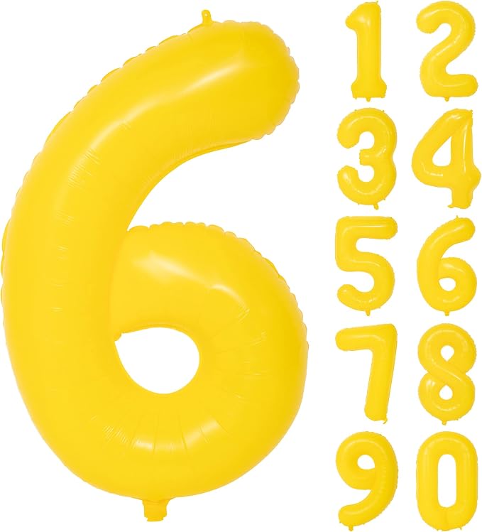 40 Inch Yellow Number 6 Foil Balloon Lemon Yellow Digital 6 Balloon | by YOIOZAIZAI